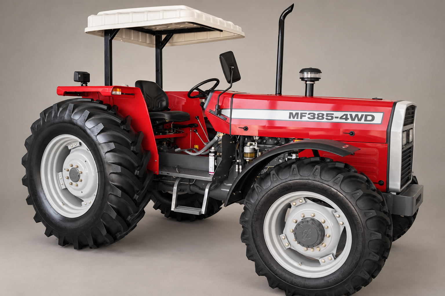 MF 385 4WD tractor on a clean studio background